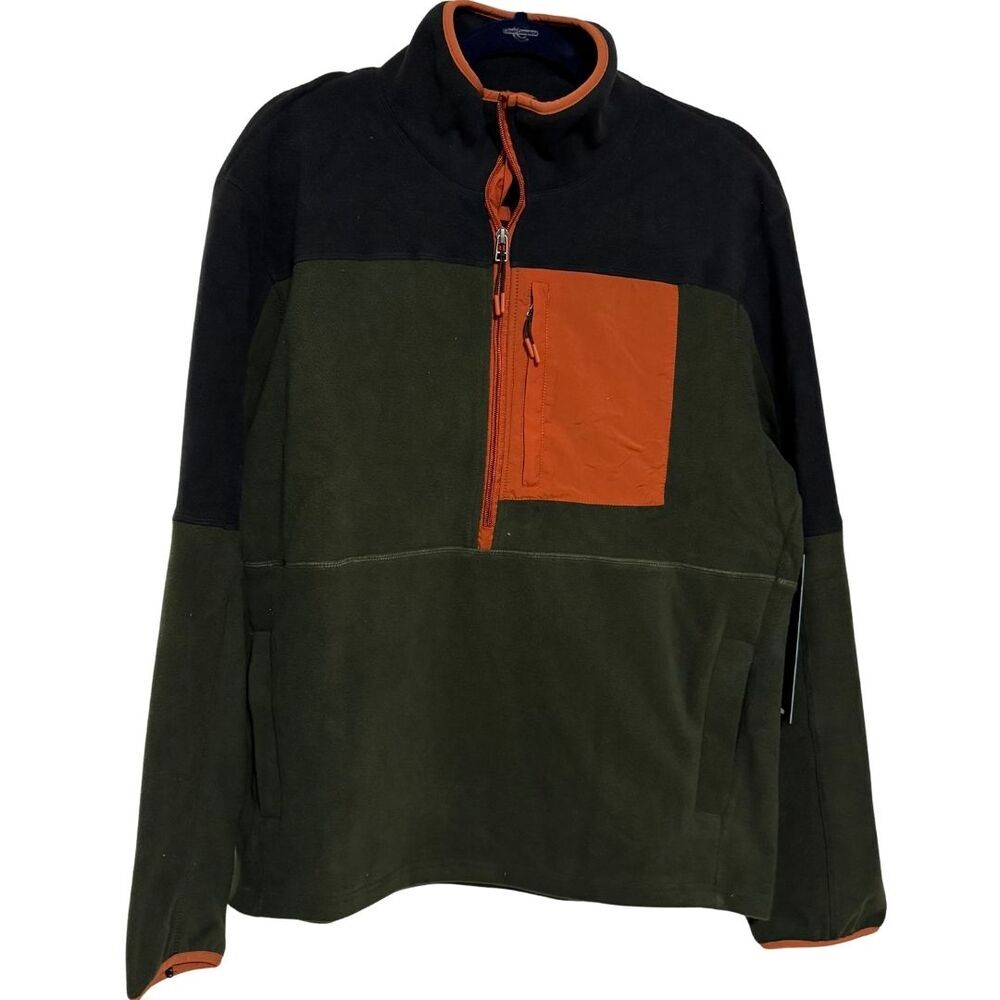 GRAYS PEAK OUTDOORS Mens Fleece Long Sleeve 1/2 Zip Pullover Black Green NWT M